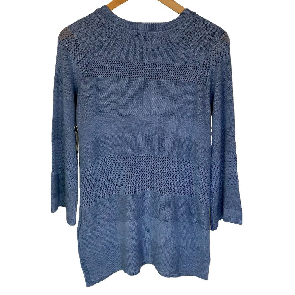New Liverpool LA Blue Viscose Knit Top • Mesh Details, Flare Sleeve • NWT Small - Picture 4 of 13